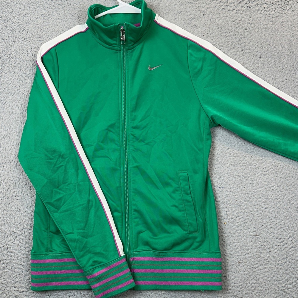 Nike Track Jacket Mens XL Green Purple White Stripe Full Zip Mock Neck Athletic